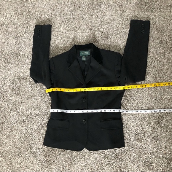 Lauren Ralph Lauren 100% Wool Blazer 6 Black Career Velvet Collar Logo Buttons - Picture 7 of 14